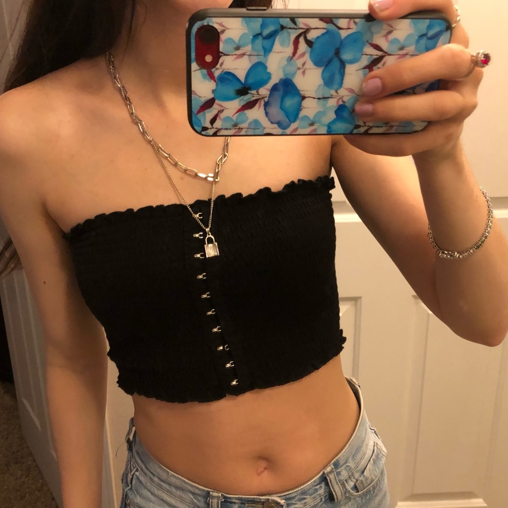 Eyelit Black Smocked Tube Top Size Small
